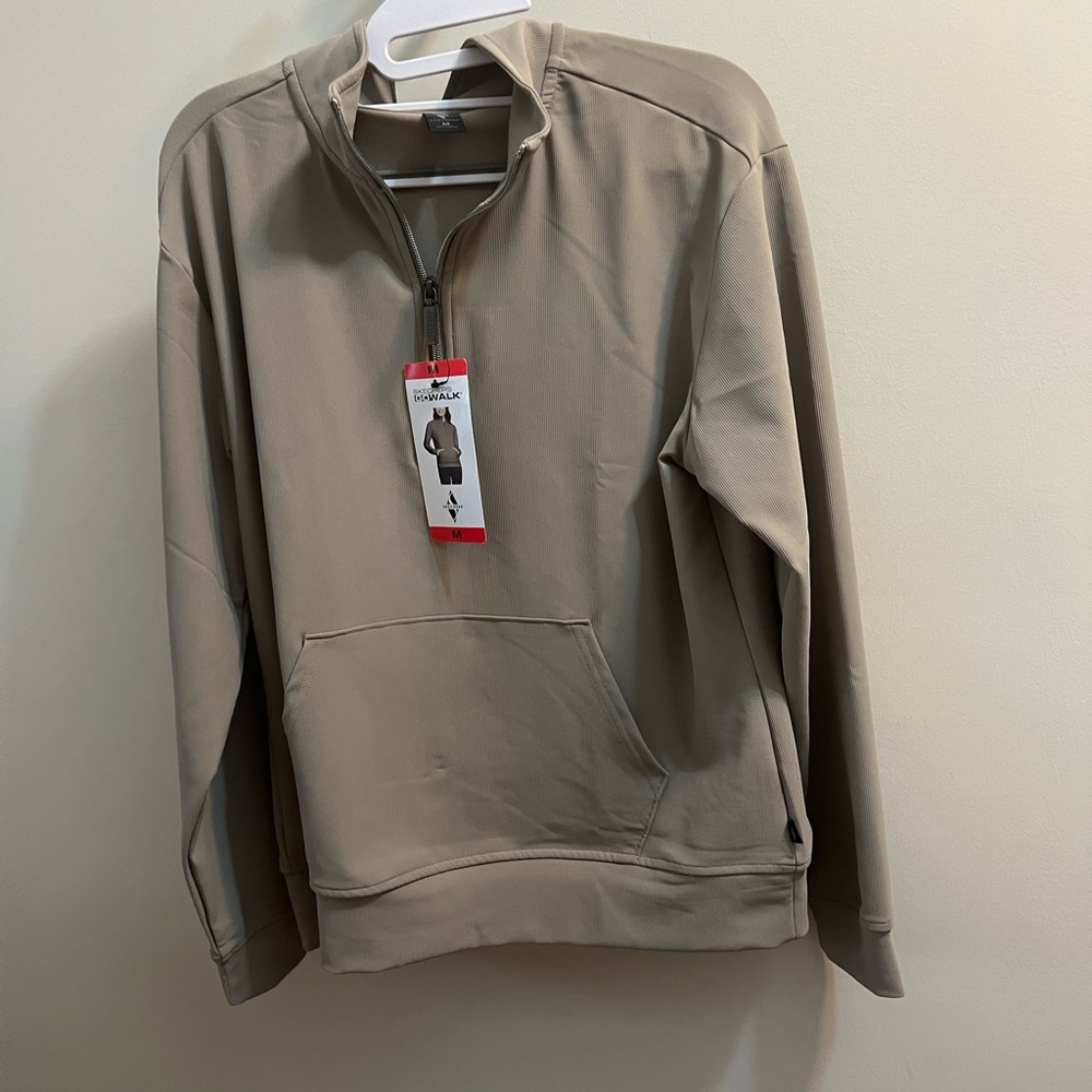 Skechers GOwalk Women's Half-Zip Pullover in Tan with Kangaroo Pocket size M